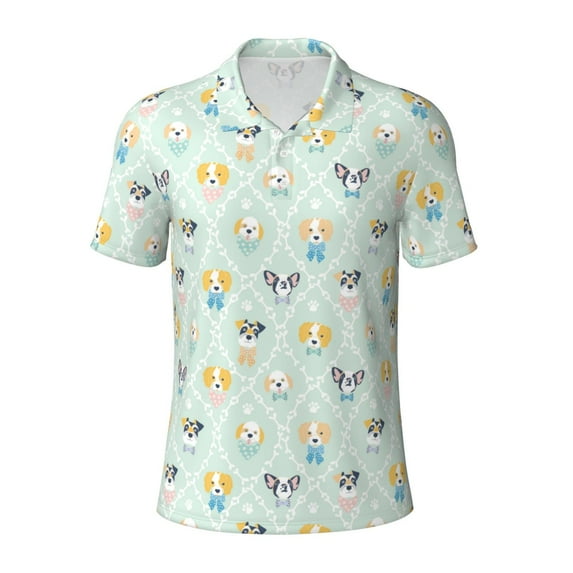 Cauagu Different Breeds of Dogs Print Men's Polo Shirts, Short-Sleeve Polo Shirts for Men Performance Golf Shirt Athletic Casual Collared T-Shirt-4X-Large