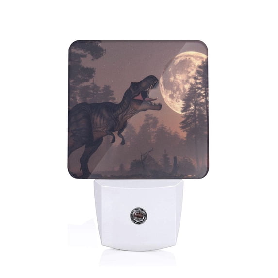 Cauagu Dinosaur Moonlit Forest Print LED Nightlight,0.5W Night Lights Plug into Wall 1 Pack with Dusk-to-Dawn Light Sensor Soft Glow Lamp for Bathroom Adult Hallway-EU