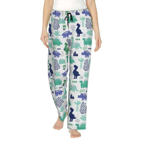 Cauagu Dinosaur Pajama Pants for Women Loose Fit Wide Leg Trouser Pants Casual Elastic Waist Drawstring Lounge Pants