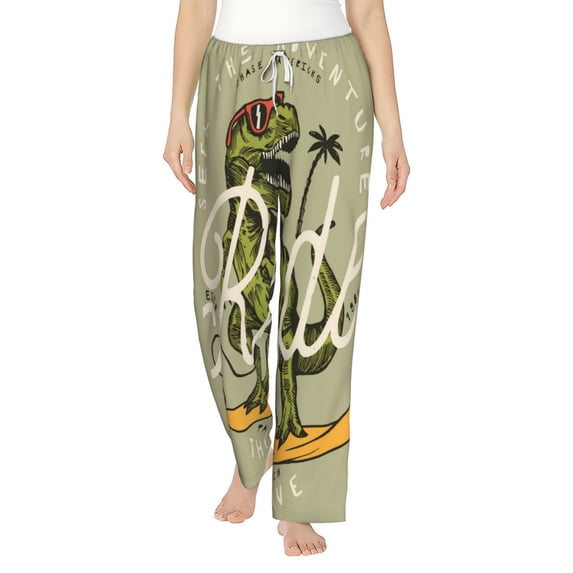 Cauagu Dinosaur Pajama Pants for Women Loose Fit Wide Leg Trouser Pants Casual Elastic Waist Drawstring Lounge Pants