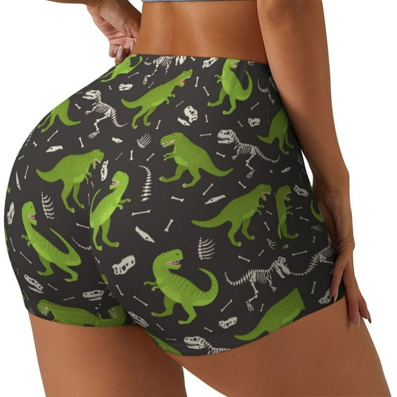 Cauagu Dinosaur Skeleton for Womens Workout Impact Shorts,Booty Biker Shorts High Waisted Elastic Athletic Shorts for Yoga Gym Running Sports-Large