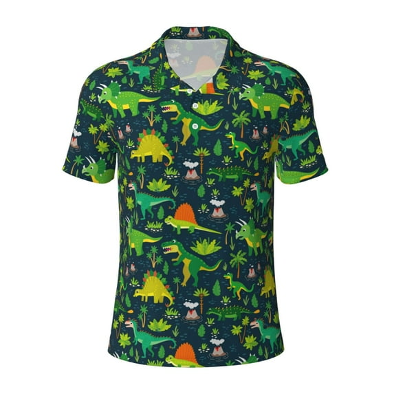 Cauagu Dinosaurs Print Men's Polo Shirts, Short-Sleeve Polo Shirts for Men Performance Golf Shirt Athletic Casual Collared T-Shirt-XX-Large