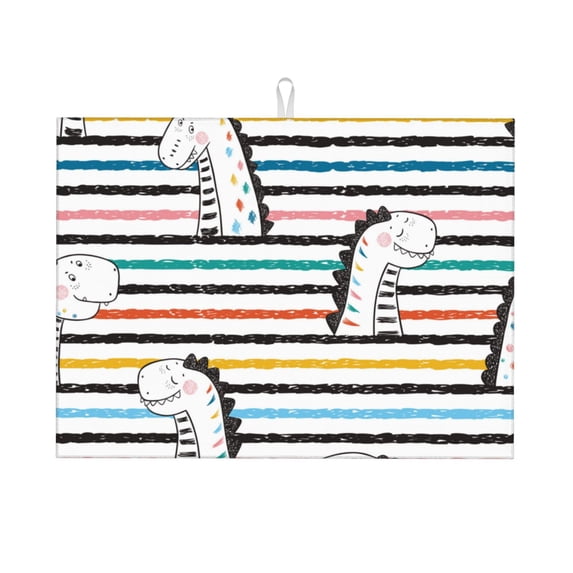 Cauagu Dish Drying Mat,24*18 inch Absorbent Dish Drainer Kitchen Counter,Dish Drying Pad for Countertops,Sinks,Draining Racks( Cartoon Dinosaurs)