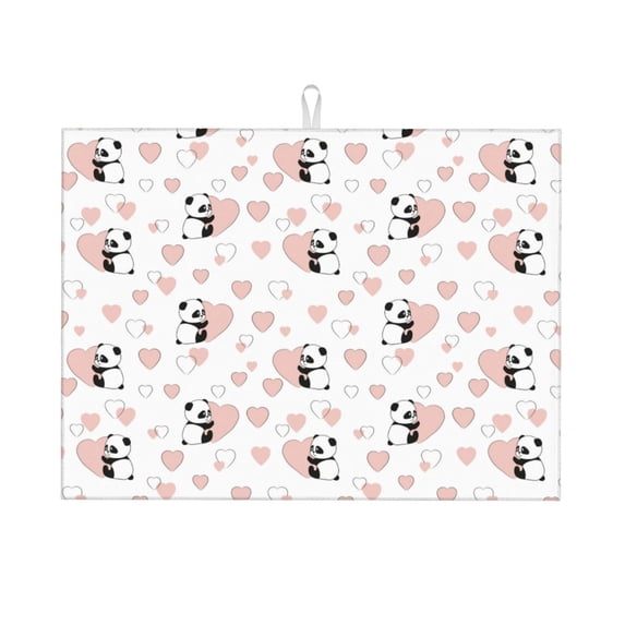 Cauagu Dish Drying Mat,24*18 inch Absorbent Dish Drainer Kitchen Counter,Dish Drying Pad for Countertops,Sinks,Draining Racks( Heart Panda)