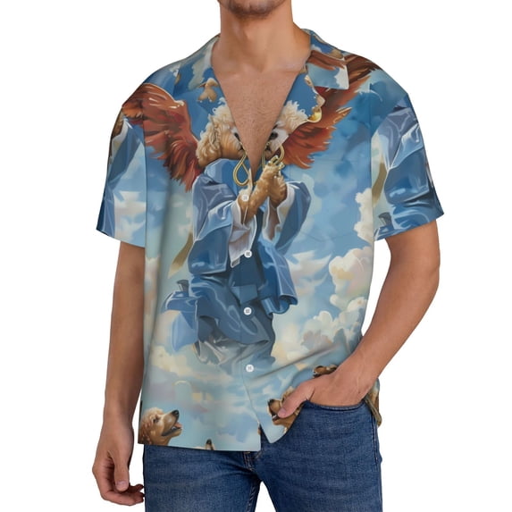 Cauagu Dog Angel Ascension Men's Short Sleeve Button Down Hawaiian Shirt for Men Bowling Shirts Casual Summer Beach Shirt,Small