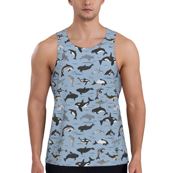 Cauagu Dolphins Print Men's Sleeveless Muscle Shirts,Tank Tops Quick Dry Workout Tank Top Gym Muscle Tee Fitness Bodybuilding T Shirt for Men-X-Large