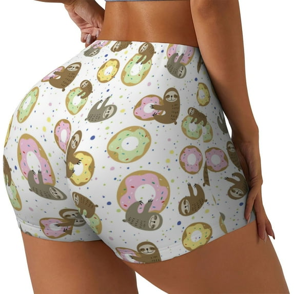 Cauagu Donut Sloth for Womens Workout Impact Shorts,Booty Biker Shorts High Waisted Elastic Athletic Shorts for Yoga Gym Running Sports-X-Large
