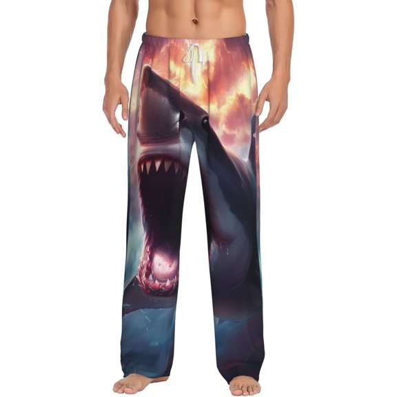 Cauagu Dramatic Shark Attack Mens Pajama Pants Sleep & Lounge Pants,PJ Bottoms with Pockets-Small