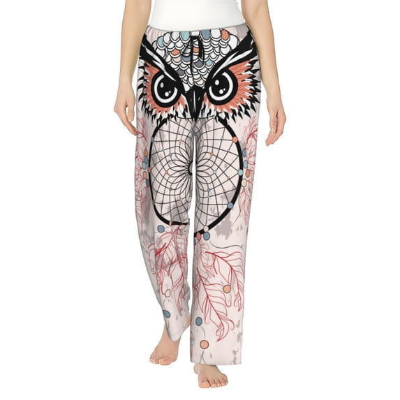 Cauagu Dreamcatcher With Owl Pajama Pants for Women Loose Fit Wide Leg Trouser Pants Casual Elastic Waist Drawstring Lounge Pants