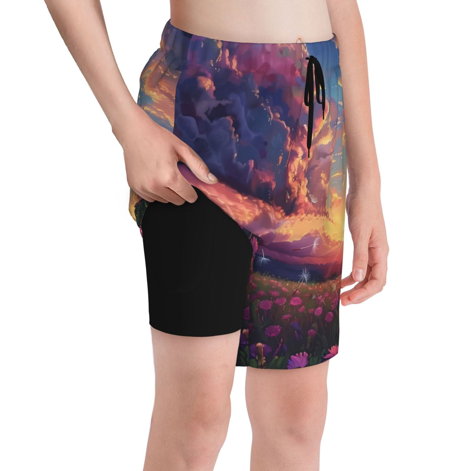 Cauagu Dreamy Dandelion Sunset Print Swim Trunks for Men,Youth Boys ...