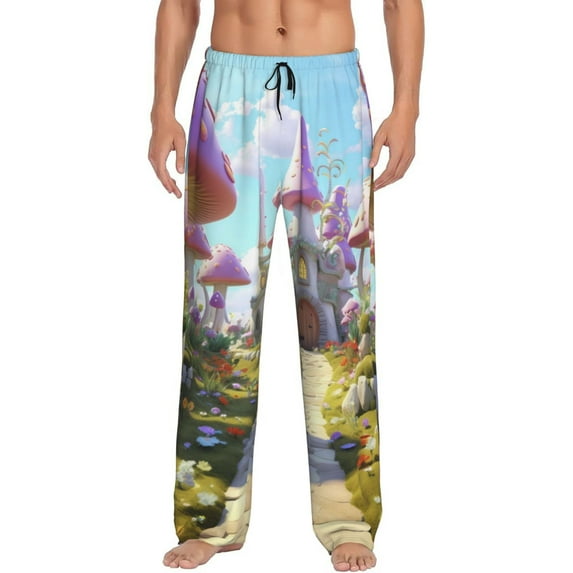 Cauagu Dreamy Mushroom House Mens Pajama Pants Sleep & Lounge Pants,PJ Bottoms with Pockets-Large