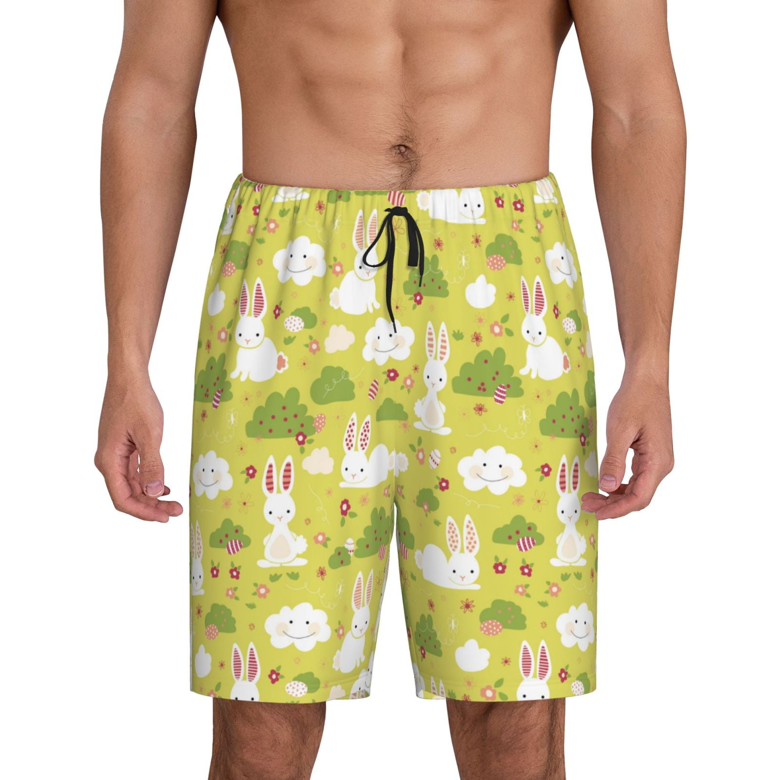 Cauagu Easter Bunny Print Pajama Bottoms for Men Sleep Pajama Shorts