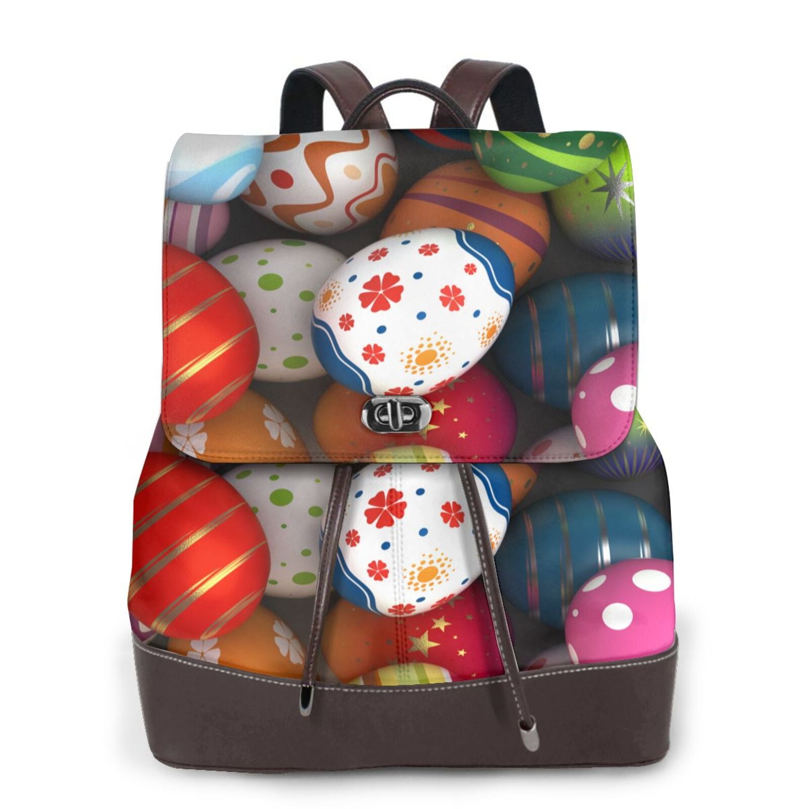 Cauagu Easter Egg Print Women's PU Leather Backpack,Fashion