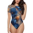 thumbnail image 1 of Cauagu Elegant Blue Gold Blooms Women's Crew Neck Round Short Sleeve T Shirts Tops Bodysuit Daily Jumpsuit-Small, 1 of 7