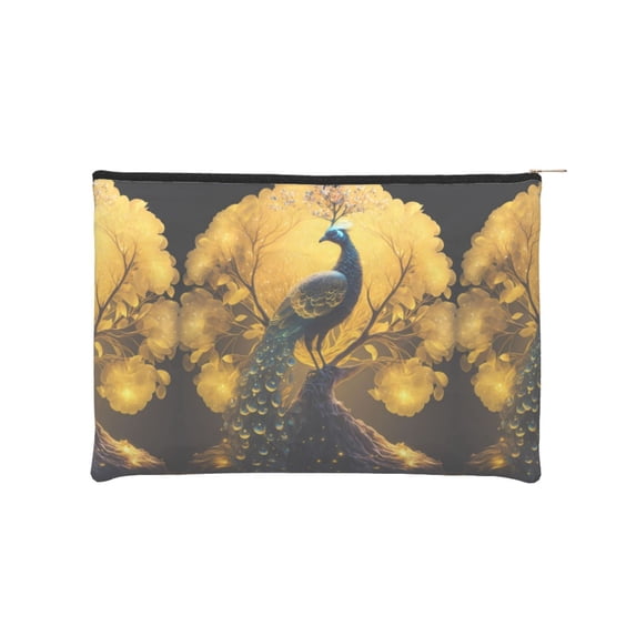 Cauagu Elegant Gold Leaf Peacock for Tyvek Makeup Bag,Reusable Travel Cosmetic Bag Women Organizer Toiletry Bag Birthday,Gifts for Women Girlfriend Mom Teacher 6.5’’*8.9’’