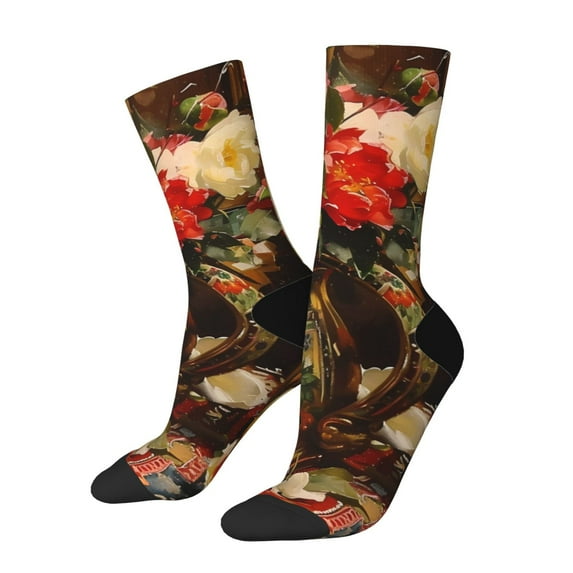 Cauagu Elegant Still Life Roses Print Crew Socks for Women and Men,Adult Athletic Running Socks 1-Pair Sports Socks Work Gear Socks with Moisture Wicking