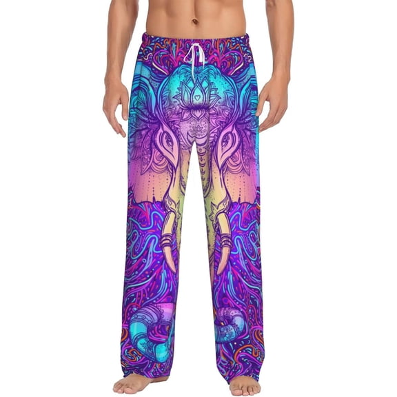 Cauagu Elephant in Tribal Style Mens Pajama Pants Sleep & Lounge Pants,PJ Bottoms with Pockets-Medium