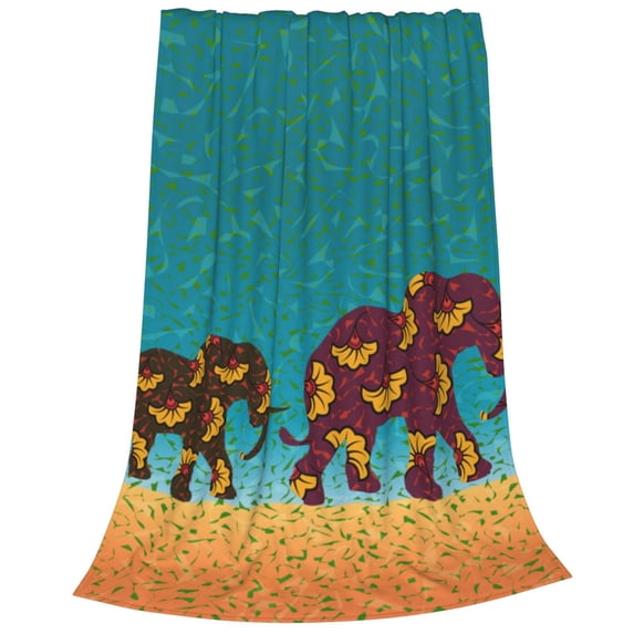 Cauagu Elephants Pattern Flannel Bed Blankets,Fleece Blanket Comfortable Air Conditioning Blanket for Sofa Bed Travel Couch & Living Room -60"x50"