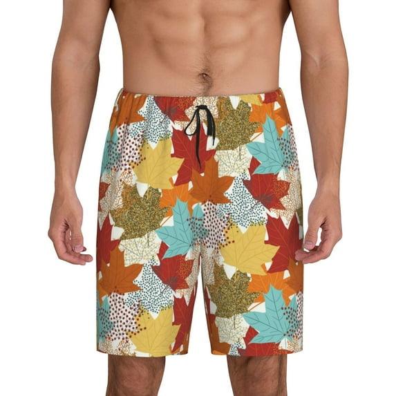 Cauagu Fall Maple Leaves Print Pajama Bottoms for Men Sleep Pajama Shorts Elastic Waistband Sleep Pajama Short Men's PJ Shorts -X-Large