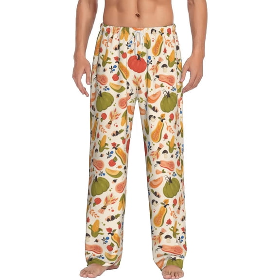 Cauagu Fall Pumpkin Mens Pajama Pants Sleep & Lounge Pants,PJ Bottoms with Pockets-Large
