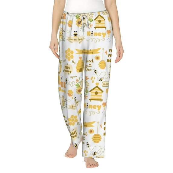 Cauagu Farm Bee Cute Honey Pajama Pants for Women Loose Fit Wide Leg Trouser Pants Casual Elastic Waist Drawstring Lounge Pants