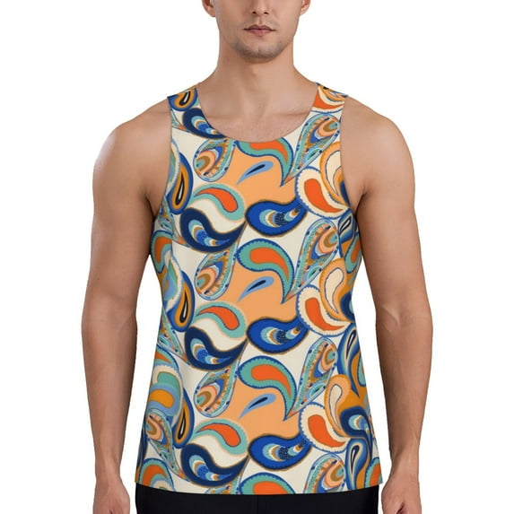 Cauagu Fashionable Paisley Print Men's Sleeveless Muscle Shirts,Tank Tops Quick Dry Workout Tank Top Gym Muscle Tee Fitness Bodybuilding T Shirt for Men-Small