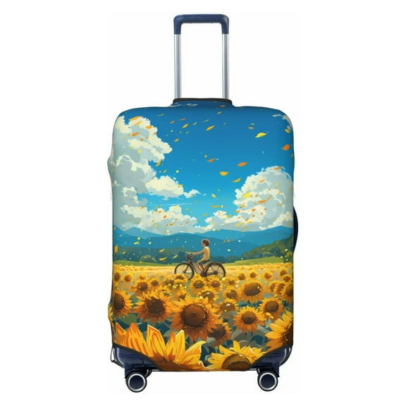 Cauagu Field Bicycle Young Sunflower Print Travel Luggage Cover,Travel Dust-proof Suitcase Cover Softside Suitcase Protector for 18-32inch,Not Included Suitcase