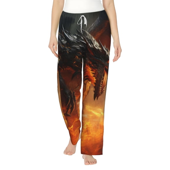 Cauagu Fiery Dragon Of Chaos Pajama Pants for Women Loose Fit Wide Leg Trouser Pants Casual Elastic Waist Drawstring Lounge Pants