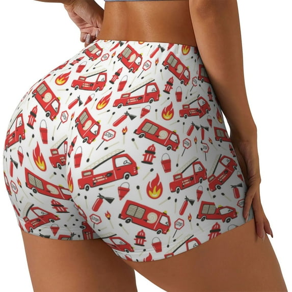 Cauagu Fire Truck for Womens Workout Impact Shorts,Booty Biker Shorts High Waisted Elastic Athletic Shorts for Yoga Gym Running Sports-XX-Large