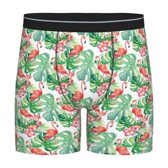 Cauagu Flamingo And Monstera Print Men's Boxer Briefs, Funny & Cute Underwear Elastic Waistband Briefs Ideal Gift for Men,1-Pack