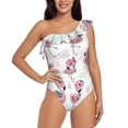 thumbnail image 1 of Cauagu Flamingos Tribal Print Women's Sexy One Piece Swimsuits One Shoulder Ruffle Tummy Control Bathing Suit Slimming Swimwear-X-Large, 1 of 6