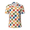 Cauagu Floral Checkerboard Print Men's Polo Shirts, ShortSleeve Polo