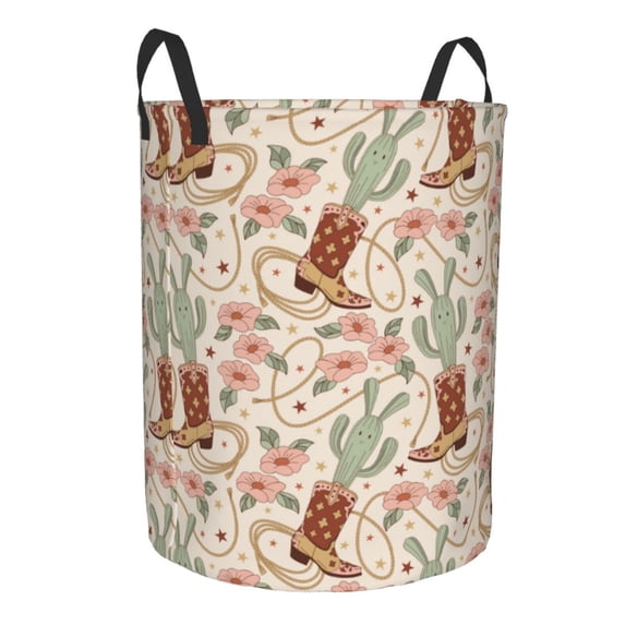 Cauagu Floral Cowboy Boots for Laundry Basket,Collapsible Organizer Basket for Storage Bin Toy Bins Gift Baskets Bedroom Clothes Children Nursery Hamper -Medium