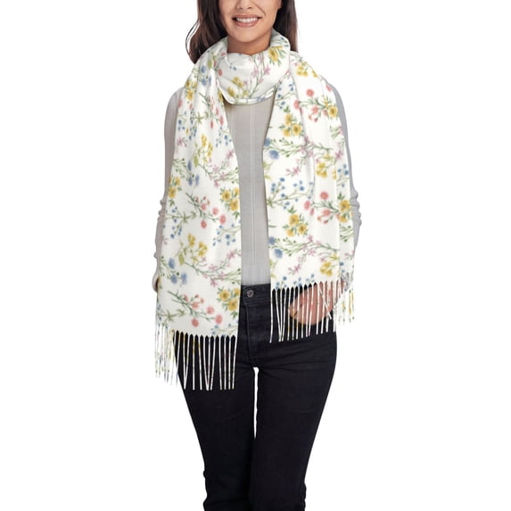 Cauagu Floral Print Women Wrap Shawl tassels Scarves Retro Scarf 77.6"X28.3"