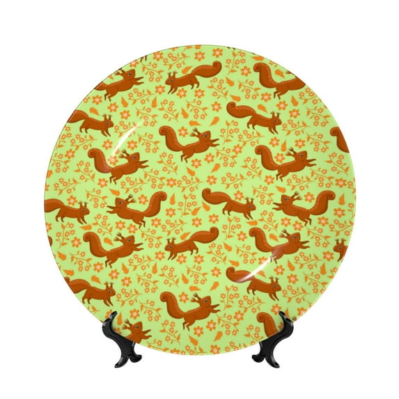 Cauagu Floral Squirrel Print Bone China Decorative Plate, Wall Mount Plate Holiday Decor Decorative Ceramic Plates with Stand Elegant Household Plates Decorative-10in