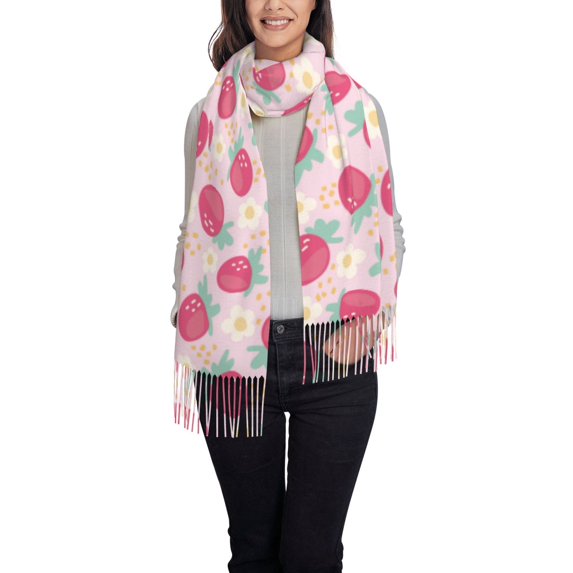 Cauagu Floral Strawberr Print Women Wrap Shawl tassels Scarves Retro Scarf 77.6"X28.3"