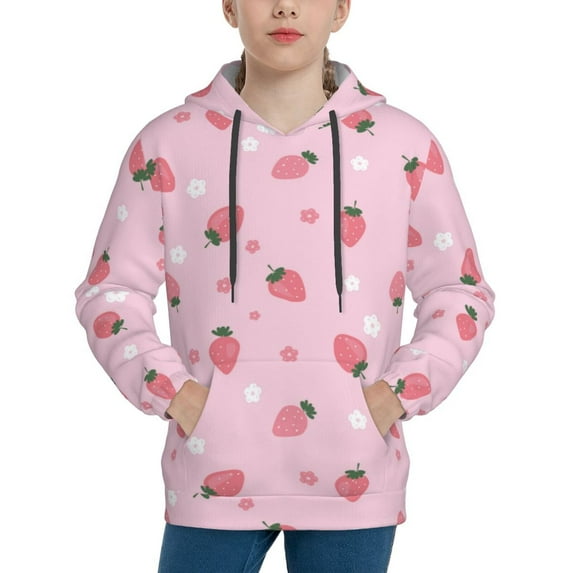 Cauagu Floral Strawberr for Youth Pullover Hoodie Sweatshirts Hoodie Sweatshirt Aautumn Long-Sleeve Pullover Casual Hooded Sweatshirt for Youth-Small