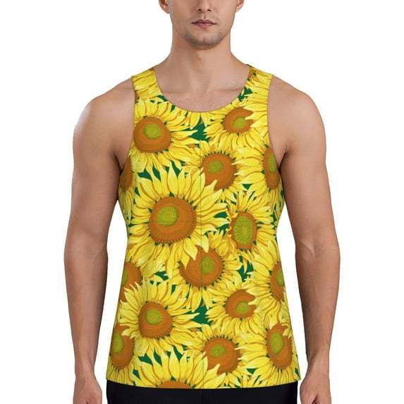 Cauagu Floral Sunflowers Print Men's Sleeveless Muscle Shirts,Tank Tops Quick Dry Workout Tank Top Gym Muscle Tee Fitness Bodybuilding T Shirt for Men-Small