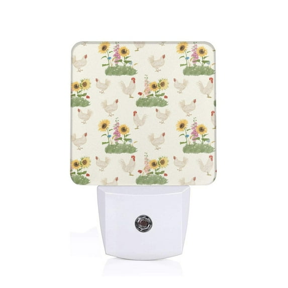 Cauagu Flowers And Hens Print LED Nightlight,0.5W Night Lights Plug into Wall 1 Pack with Dusk-to-Dawn Light Sensor Soft Glow Lamp for Bathroom Adult Hallway-UK
