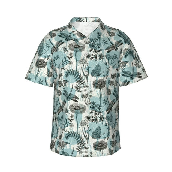 Cauagu Flowers In Vintage Print Hawaiian Shirt for Men,Casual Short Sleeve Button Down Shirts Summer Beach Men's Regular-Fit Short-Sleeve Print Shirt -X-Large