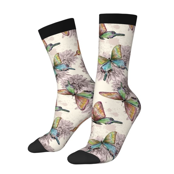 Cauagu Flying Butterflies-1 Print Crew Socks for Women and Men,Adult Athletic Running Socks 1-Pair Sports Socks Work Gear Socks with Moisture Wicking