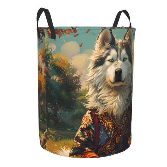 Cauagu Forest Maple Leaf Husky for Laundry Basket,Collapsible Organizer Basket for Storage Bin Toy Bins Gift Baskets Bedroom Clothes Children Nursery Hamper -Medium
