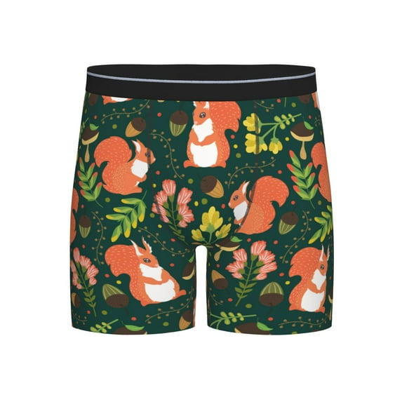 Cauagu Forest Squirrel Print Men's Boxer Briefs, Funny & Cute Underwear Elastic Waistband Briefs Ideal Gift for Men,1-Pack