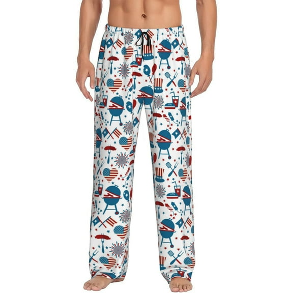 Cauagu Fourth Of July Party Mens Pajama Pants Sleep & Lounge Pants,PJ Bottoms with Pockets-X-Large