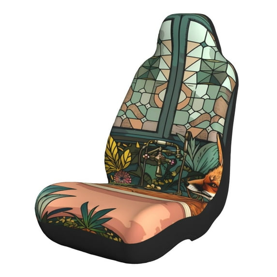 Cauagu Fox Bathtub Floral Art Print Car Seat Covers,Universal Automotive Seat Covers Car Seat Protectors Easy to Install Car Cover Car Accessories Auto rucks Van & SUV-2 PCS