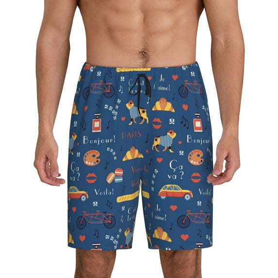 Cauagu French Bulldog Dog In Beret Print Pajama Bottoms for Men Sleep Pajama Shorts Elastic Waistband Sleep Pajama Short Men's PJ Shorts -3X-Large