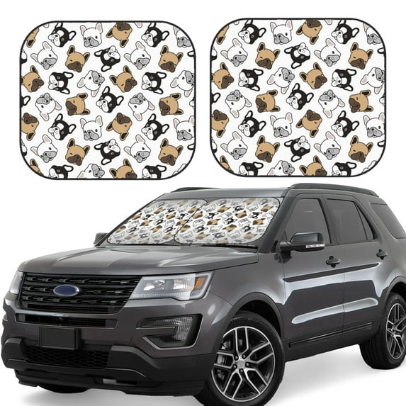 Cauagu French Bulldog3 Cauagu {designName} Print Foldable Car Windshield Sun Shade | Front Windshield Shade for Sun | Fits Small Sedans, Mini SUVs, Hatchbacks-Medium