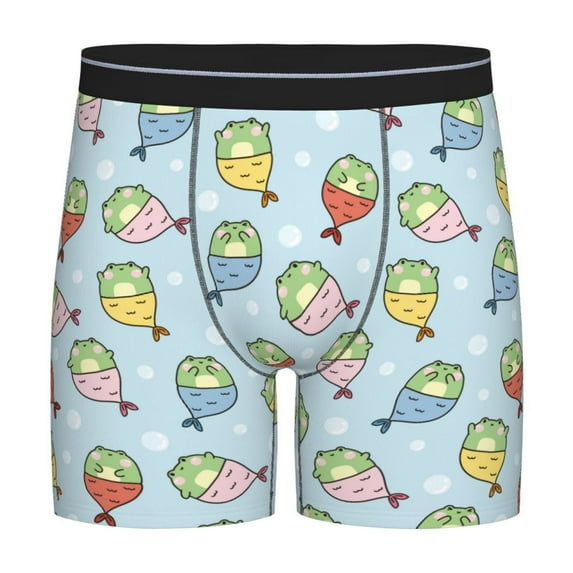Cauagu Frog In Mermaid Print Men's Boxer Briefs, Funny & Cute Underwear Elastic Waistband Briefs Ideal Gift for Men,1-Pack