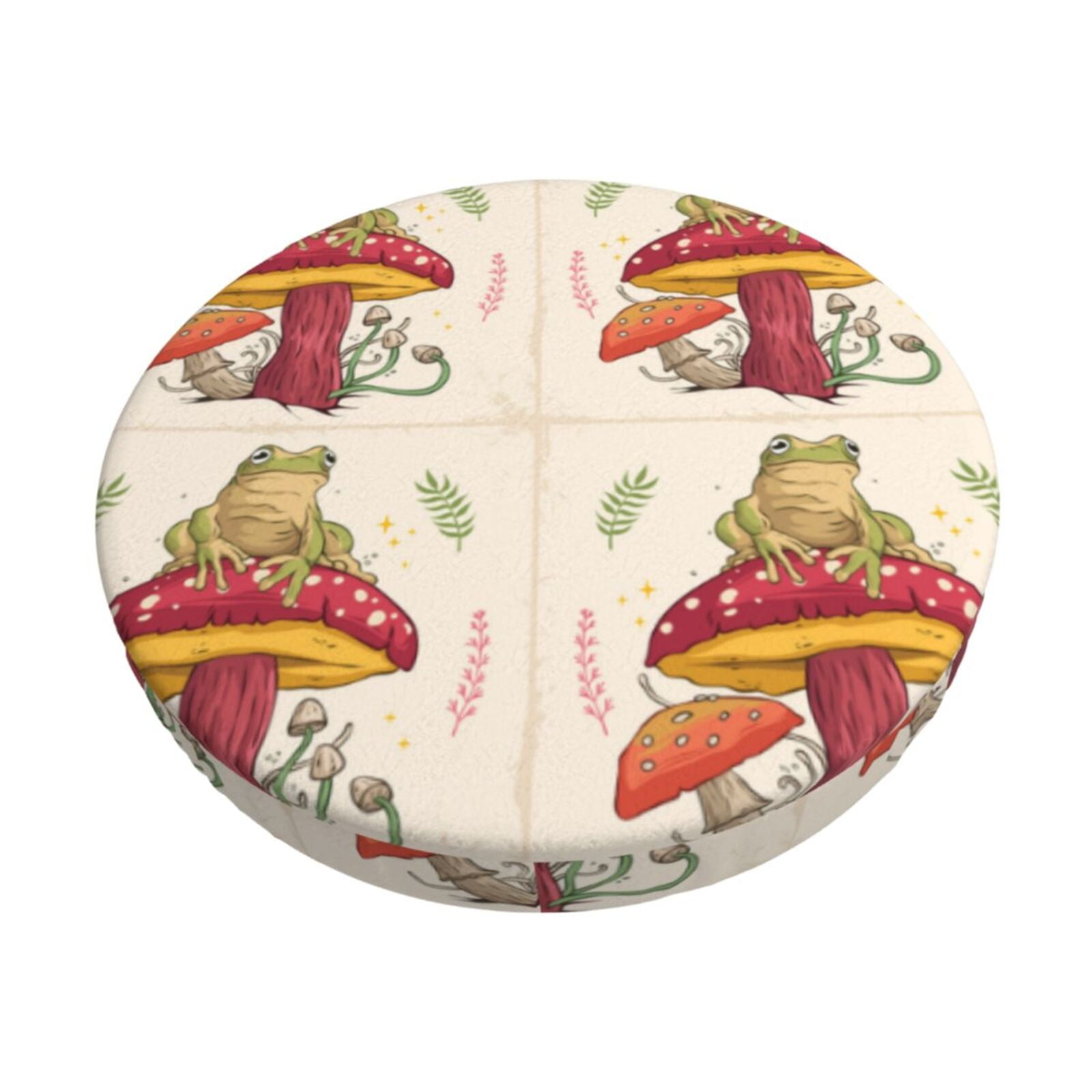Cauagu Frog Sitting On Mushroom Print Round Stool Covers,Seat Cushion
