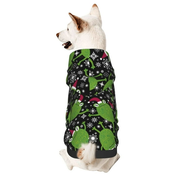 Cauagu Frogs And Santa Hat Pattern Winter Pet Hoodie Sweatshirts- Dog Hoodie Sweater with Leash Hole - Cute Dog Hoodie - Pet Clothes Puppy Cat Custume -X-Small